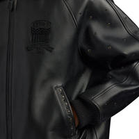 Veste en cuir ICON à clous, édition limitée, cuir véritable, patchwork brodé, col rabattu, style Avirex, veste bomber