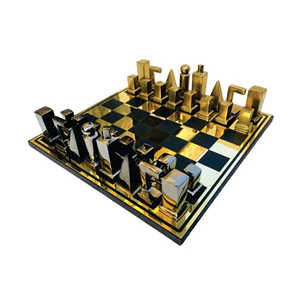 Jeu d'échecs moderne personnalisé en métal, échiquier géométrique de luxe or et argent, jeu de société unique, ensembles d'échecs décoratifs en laiton pour table - Product Image 1