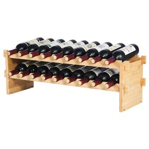 Estante de Almacenamiento de Vino de Bambú Sólido de 2 Niveles, Capacidad para 18 Botellas, Apilable, Modular, Independiente, Exhibidor de Vino de Pie - Product Image 6