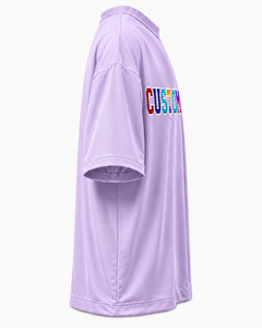 T-shirt à manches courtes pour homme avec logo personnalisé, violet, 100% polyester, jersey, col rond, imprimé avec un motif de lettres sur le devant, coupe ample décontractée - Product Image 3