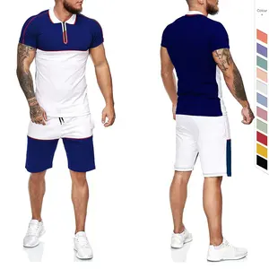 Two color Men set Summer short joggers tracksuit suits two piece shirt and shorts sets for men,Summer shorts set