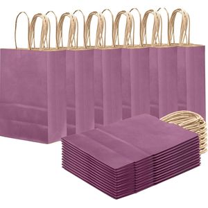 24pcs Purplish <b>Red</b> Gift Bags with Handles 8.3"x6"x3.15" Solid Color <b>Paper</b> Bags Party Favor Bulk Supply - Product Image 1
