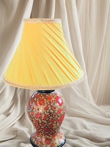 Yellow Pleated Lamp Shade Floral <b>Table</b> Lamp Decorative Bedroom Living <b>Room</b> Light Cover - Product Image 1