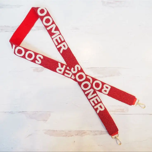 Sangle en toile Boomer Sooner avec texte en relief rouge, accessoire de sac tendance - Product Image 1