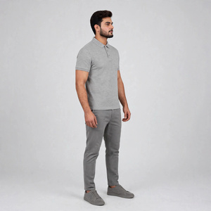 Men's Gray Cotton <b>Shirt</b> <b>Half</b> Sleeve <b>Button</b> Front Logo Casual Breathable Knitted Fabric 180g Regular Fit Customized Brand - Product Image 2