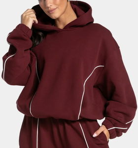 Sudadera con capucha extragrande para mujer, de talla grande, con hombros caídos, color liso, de forro polar, bordada, lavada, con cuentas, para otoño e invierno - Product Image 1