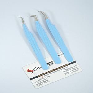 Ensemble de 4 pinces à cils bleues de qualité supérieure avec poignée en diamant Outils de haute qualité pour les artistes cils - Product Image 5