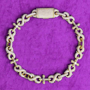 Hiphop 22k Gold Plated Chain Link <b>Bracelet</b> With Cross Design Zircon Stones Channel Setting Unisex Everyday Wear - Product Image 1