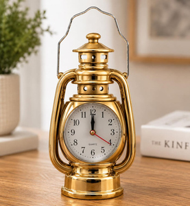 Horloge de table lanterne vintage en laiton doré, mouvement à quartz, horloge décorative de bureau pour la maison, le bureau, le salon - Product Image 6
