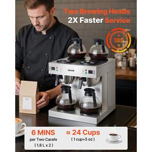 Cafetière à filtre commerciale 24 tasses, 4 carafes en verre, 4 plaques chauffantes pour carafe, cafetière en acier inoxydable à double tête pour le café - Product Image 2