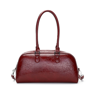 Classic Women's <b>bowling</b> Handbag PU Leather Zipper Closure Two Handles Removable Strap Saffiano Pattern Daily Use - Product Image 5