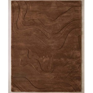 Alfombra Marrón Minimalista, Alfombra Moderna de Lana Hecha a Mano, Alfombra con Patrón de Ondas Abstractas, Decoración Contemporánea para el Hogar, Revestimiento para Piso - Product Image 1