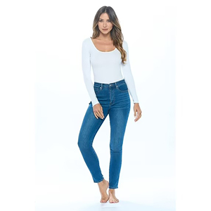 Maillot de bain une pièce pour femmes, col rond, couleur unie, tricoté extensible, coupe haute, vêtements de plage - Product Image 3