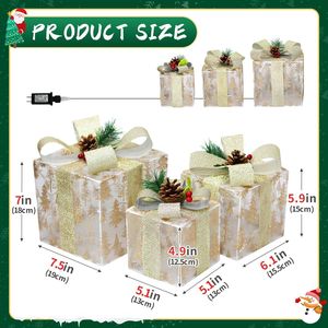 Set di 3 Scatole Regalo Natalizie LED Illuminanti per Interni/Esterni, Decorazioni con Struttura in Metallo e Fiocchi Argentati - Product Image 2