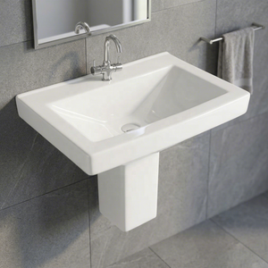 Modern European Design Granite Finish Ceramic Half Pedestal Wash Basin <b>Wall</b> Hung For Hospital Mall - Product Image 4