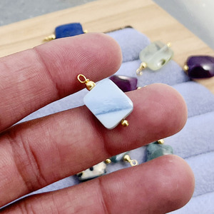 Blue <b>Opal</b> Rectangle Gemstone Charm | 10mm Single Loop <b>Pendant</b> | Artisan Jewelry Supply - Product Image 4