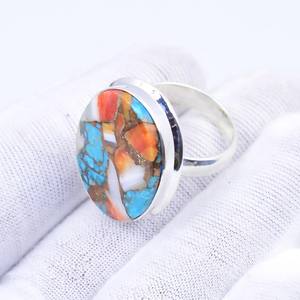 Oyster Turquoise Gemstone <b>Ring</b> Sterling Silver Boho Handmade Jewelry Statement Gift For Women Men - Product Image 4