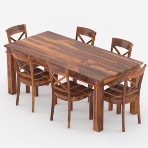 Juego de Muebles de Comedor Rectangulares Plegables Hechos a Mano, Mesa de Madera Maciza de Teca Contemporánea con 6 Sillas, Moderno para Hoteles, Villas y Hogares - Product Image 4
