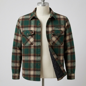 Men's Plaid <b>Flannel</b> Shirt <b>Jacket</b> With Polyester Lining Turn-down Collar Button Closure Winter Workwear Style <b>Flannel</b> <b>Jacket</b> - Product Image 1
