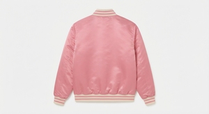 <b>Pink</b> Woolen Polyester Filled Satin <b>Waterproof</b> Knitted Varsity <b>Jacket</b> Men Stand Collar Button Front Bomber Style Outerwear Winter - Product Image 3