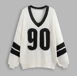 Suéter de Punto Estilo Universitario, Manga Larga, Cuello Redondo, Transpirable, Holgado, Suave, Cálido para Otoño e Invierno, para Mujer - Product Image 1