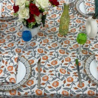 Nappe ronde en coton et lin à imprimé floral, design classique, lavable, pour usage domestique