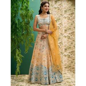 ผ้าไหมพิมพ์ลายสีขาวนวลที่น่าทึ่งสำหรับงานแต่งงาน lehenga choli กับ dupatta - Product Image 6