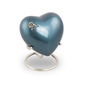 Pequeña Urna de Cremación en Forma de Corazón Violeta, Urna de Recuerdo de Aluminio con Borde Intrincado Tallado a Mano, con Soporte de Metal - Product Image 5