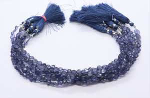 Cuentas facetadas de iolita natural AAA en forma de corazón, cuentas de piedra preciosa de iolita de 5-6 mm, taladradas rectas de 10 pulgadas para la fabricación de joyas - Product Image 6