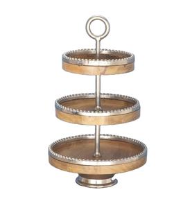 Support à gâteau en bois durable à 3 niveaux, en bois d'acacia et en aluminium : présentoir de desserts pour les fêtes - Product Image 1