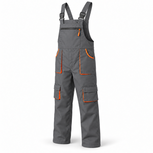 Pantalon de travail en coton personnalisé pour homme avec poche poitrine zippée, rabat de rangement cargo, bretelles réglables, jambes droites, usage industriel - Product Image 2