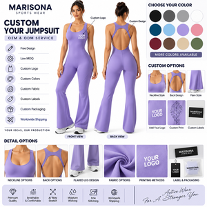 Mono de yoga acampanado personalizado para mujer, sin mangas, con espalda abierta, de alta elasticidad, de una pieza, para gimnasio y entrenamiento, OEM, marca privada, fitness - Product Image 4