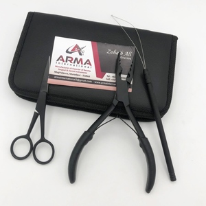 Kit d'outils de pose d'extensions capillaires Microlink noir mat de haute qualité, pinces, ciseaux en acier inoxydable, pinces à cheveux à boucle avec logo - Product Image 5