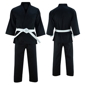 Uniforme de karaté noir pour adultes unisexe, 100% coton, vêtements d'entraînement durables, coupe régulière, ceinture blanche incluse - Product Image 1