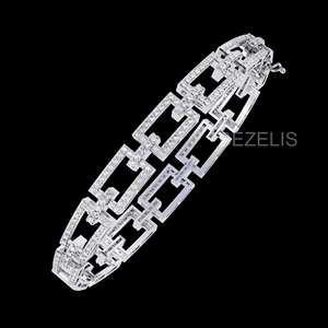 Pulsera de Diamantes Cultivados en Laboratorio con Eslabones Rectangulares de Dos Tonos, Cadena Abierta con Pavé de Oro de 14K - Product Image 1