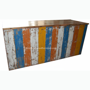 Comptoir de bar en bois de bateau recyclé fait main, comptoir de réception, comptoir de bar durable avec couleur originale - Product Image 5