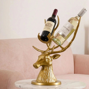 Porte-bouteilles à vin moderne en aluminium en forme de tête de cerf, capacité 2 bouteilles, présentoir à vin de luxe pour comptoir, décoration de bar à domicile - Product Image 2