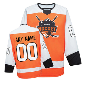 Maillot de hockey sur glace personnalisé orange sublimé, unisexe, manches longues, en polyester respirant, vêtements d'équipe, n'importe quel nom 00 - Product Image 1