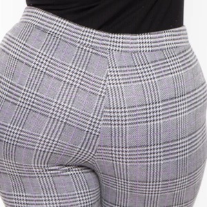High Waisted Plaid <b>Leggings</b> Ankle Length Stretch Knitted Casual Women's Plus Size Pants Gray White <b>Patterned</b> - Product Image 4