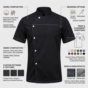 Black <b>Mandarin</b> <b>Collar</b> Double Breasted Chef <b>Jacket</b> Men Workwear Style Regular Fit Polyester Solid Color Long Sleeve - Product Image 4