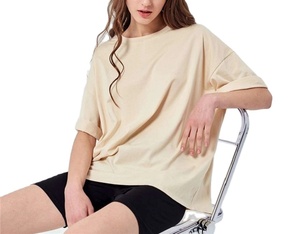 Nueva moda 100% algodón orgánico mujeres Crop Top camisetas de gran tamaño gris camisetas sudaderas mujeres Anti Shrunk camiseta ropa deportiva - Product Image 6