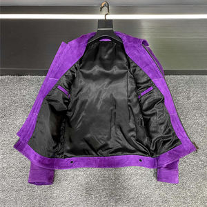 Veste de motard en fourrure de mouton imperméable pour homme, couleur violet vif, fermeture éclair, style décontracté, streetwear, vêtements d'extérieur pour l'hiver - Product Image 3