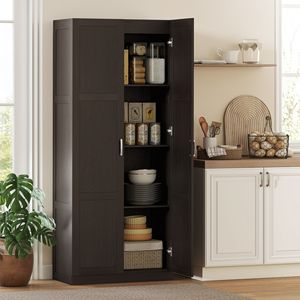 Armadio dispensa da cucina in MDF marrone scuro e alluminio, stile rustico, alto 180 cm, con cerniere soft-close e ripiani regolabili - Product Image 2