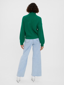 Women's Turtleneck <b>Cable</b> <b>Knit</b> Pullover <b>Sweater</b> Regular Sleeve Relaxed Fit Solid Emerald Green Autumn Casual - Product Image 2