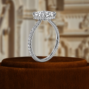Bague de fiançailles et de mariage en or blanc 14 carats massif, sertie d'un halo pavé de diamants de laboratoire certifiés IGI, taille princesse 1,5 carat - Product Image 1