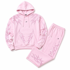 Conjuntos de Sudadera con Capucha y Pantalones Deportivos para Hombre, Color Rosa con Pedrería, Estilo Urbano, Tallas Grandes, OEM ODM, Sudadera con Capucha de Lujo, Conjunto Casual - Product Image 3