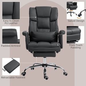 Sedia da Ufficio Direzionale Reclinabile in Pelle PU con Supporto Lombare Ergonomico e Base Girevole in Nylon - Product Image 5
