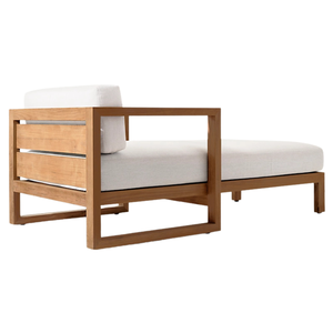 Chaise longue moderne minimaliste en teck massif avec accoudoirs, design épuré, lit de jour extérieur, mobilier de luxe pour patio et bord de piscine - Product Image 3