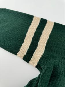 Top Men's Green V-Neck <b>Cardigan</b> <b>Sweater</b> Full Sleeve Button Closure Autumn Wear Wool Anti-Pilling Thick Letter P Patch Design - Product Image 3