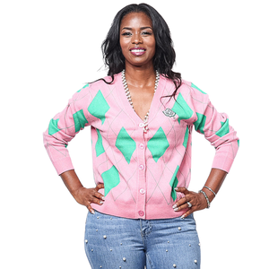 Cardigan en tricot tricolore pour femme, rose, vert et blanc, à manches longues, ouvert sur le devant, pull décontracté, mode color block, vêtement d'extérieur personnalisé - Product Image 2